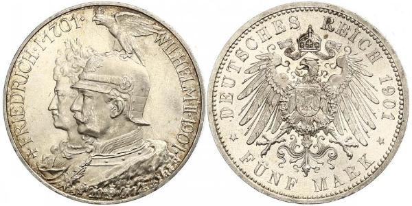 5 Mark 普魯士王國 (1701 - 1918) 銀 威廉二世 (德国)