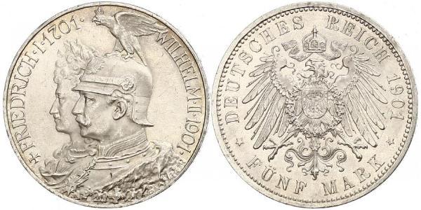 5 Mark 普魯士王國 (1701 - 1918) 銀 威廉二世 (德国)