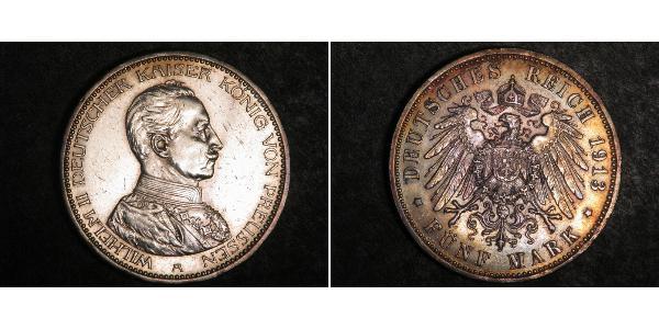 5 Mark 普魯士王國 (1701 - 1918) 銀 威廉二世 (德国)