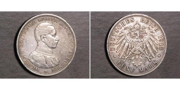 5 Mark 普魯士王國 (1701 - 1918) 銀 威廉二世 (德国)