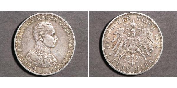 5 Mark 普魯士王國 (1701 - 1918) 銀 威廉二世 (德国)
