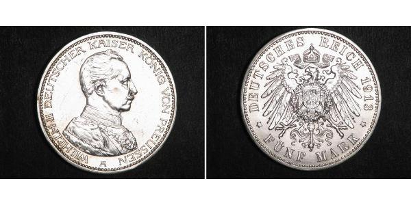 5 Mark 普魯士王國 (1701 - 1918) 銀 威廉二世 (德国)