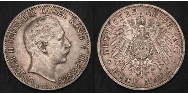 5 Mark 普魯士王國 (1701 - 1918) 銀 威廉二世 (德国)