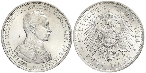 5 Mark 普魯士王國 (1701 - 1918) 銀 威廉二世 (德国)