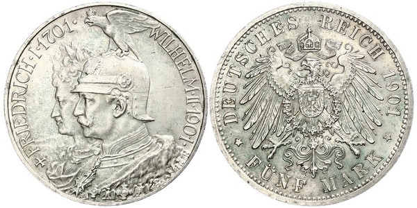 5 Mark 普魯士王國 (1701 - 1918) 銀 威廉二世 (德国)