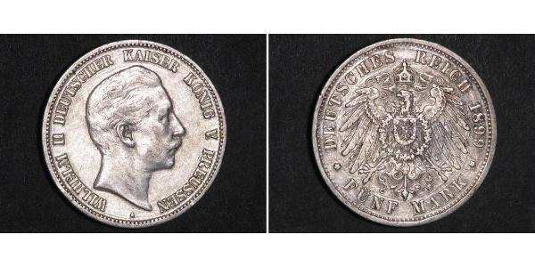 5 Mark 普魯士王國 (1701 - 1918) 銀 威廉二世 (德国)