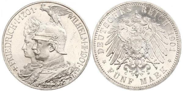 5 Mark 普魯士王國 (1701 - 1918) 銀 威廉二世 (德国)