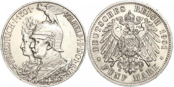 5 Mark 普魯士王國 (1701 - 1918) 銀 威廉二世 (德国)
