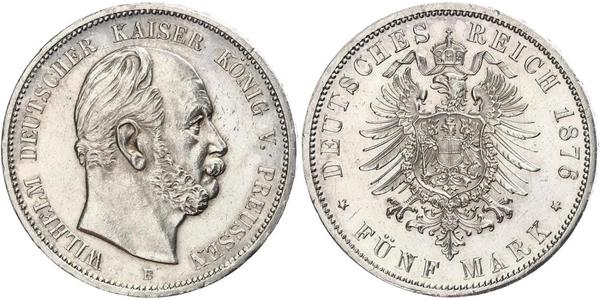 5 Mark 普魯士王國 (1701 - 1918) 銀 威廉一世 (德国)