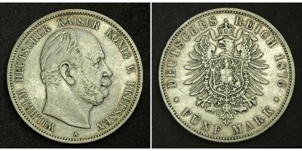 5 Mark 普魯士王國 (1701 - 1918) 銀 威廉一世 (德国)