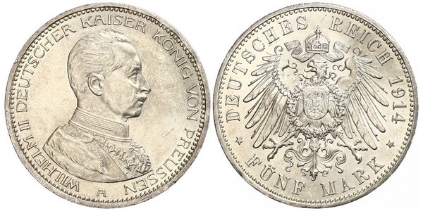 5 Mark 普魯士王國 (1701 - 1918) 銀 威廉二世 (德国)
