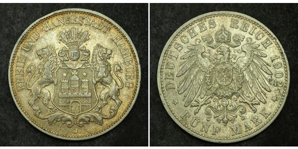 5 Mark 汉堡 銀 