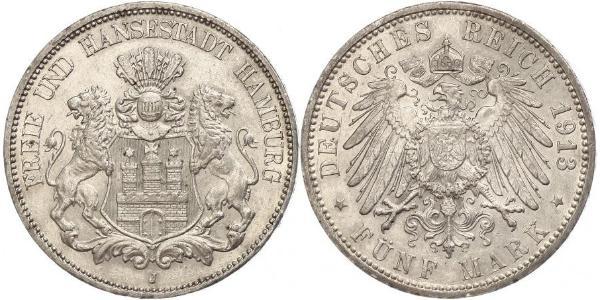 5 Mark 德意志帝國 (1871 - 1918) / 汉堡 銀 