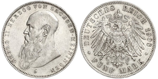 5 Mark 萨克森-迈宁根 (1680 - 1918) 銀 Georg II, Duke of Saxe-Meiningen