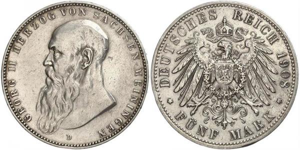5 Mark 萨克森-迈宁根 (1680 - 1918) 銀 Georg II, Duke of Saxe-Meiningen