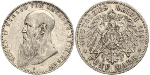 5 Mark 萨克森-迈宁根 (1680 - 1918) 銀 Georg II, Duke of Saxe-Meiningen