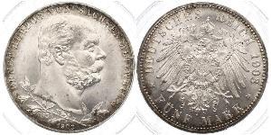 5 Mark 萨克森-阿尔滕堡  (1826 - 1920) 銀 Ernst I, Duke of Saxe-Altenburg (1826 - 1908)