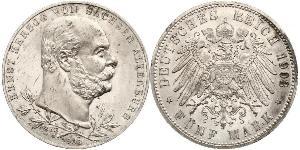 5 Mark 萨克森-阿尔滕堡  (1826 - 1920) 銀 Ernst I, Duke of Saxe-Altenburg (1826 - 1908)