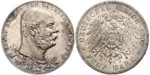 5 Mark 萨克森-阿尔滕堡  (1826 - 1920) 銀 Ernst I, Duke of Saxe-Altenburg (1826 - 1908)