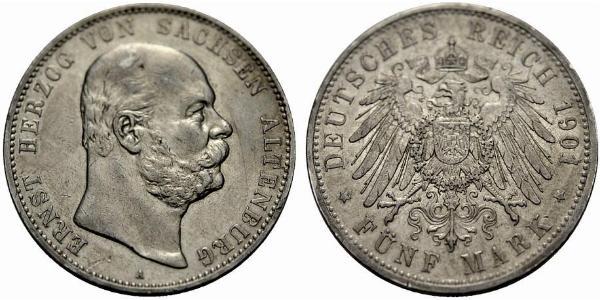 5 Mark 萨克森-阿尔滕堡  (1826 - 1920) 銀 Ernst I, Duke of Saxe-Altenburg (1826 - 1908)