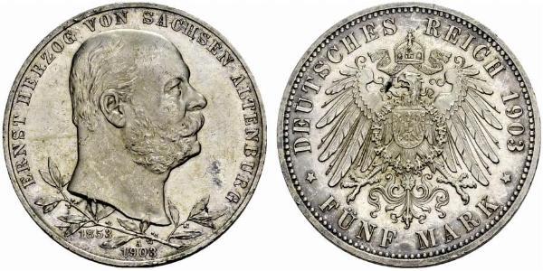 5 Mark 萨克森-阿尔滕堡  (1826 - 1920) 銀 Ernst I, Duke of Saxe-Altenburg (1826 - 1908)