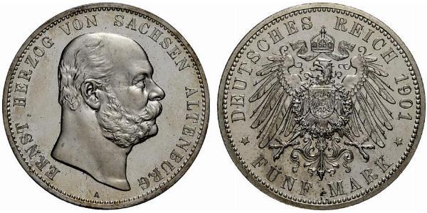 5 Mark 萨克森-阿尔滕堡  (1826 - 1920) 銀 Ernst I, Duke of Saxe-Altenburg (1826 - 1908)