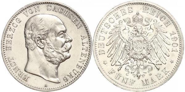 5 Mark 萨克森-阿尔滕堡  (1826 - 1920) 銀 Ernst I, Duke of Saxe-Altenburg (1826 - 1908)
