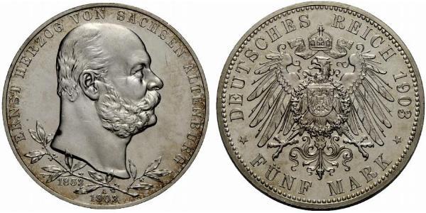 5 Mark 萨克森-阿尔滕堡  (1826 - 1920) 銀 Ernst I, Duke of Saxe-Altenburg (1826 - 1908)