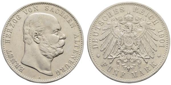 5 Mark 萨克森-阿尔滕堡  (1826 - 1920) 銀 Ernst I, Duke of Saxe-Altenburg (1826 - 1908)