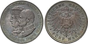 5 Mark 萨克森王国 (1806 - 1918) 銀 弗里德里希·奥古斯特三世 (萨克森国王)