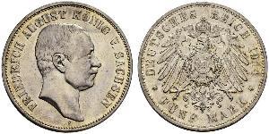 5 Mark 萨克森王国 (1806 - 1918) 銀 弗里德里希·奥古斯特三世 (萨克森国王)