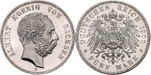 5 Mark 萨克森王国 (1806 - 1918) 銀 阿尔贝特 (萨克森)