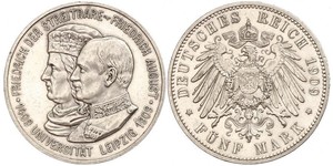 5 Mark 萨克森王国 (1806 - 1918) 銀 弗里德里希·奥古斯特三世 (萨克森国王)