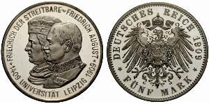 5 Mark 萨克森王国 (1806 - 1918) 銀 弗里德里希·奥古斯特三世 (萨克森国王)