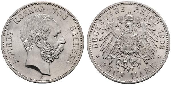 5 Mark 萨克森王国 (1806 - 1918) 銀 阿尔贝特 (萨克森)