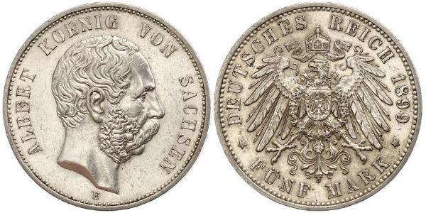 5 Mark 萨克森王国 (1806 - 1918) 銀 阿尔贝特 (萨克森)