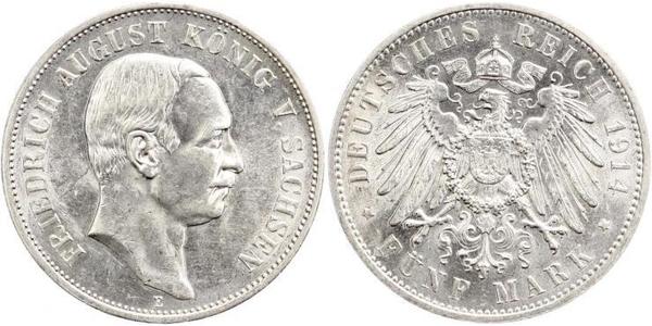 5 Mark 萨克森王国 (1806 - 1918) 銀 弗里德里希·奥古斯特三世 (萨克森国王)