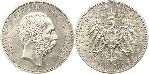 5 Mark 萨克森王国 (1806 - 1918) 銀 阿尔贝特 (萨克森)
