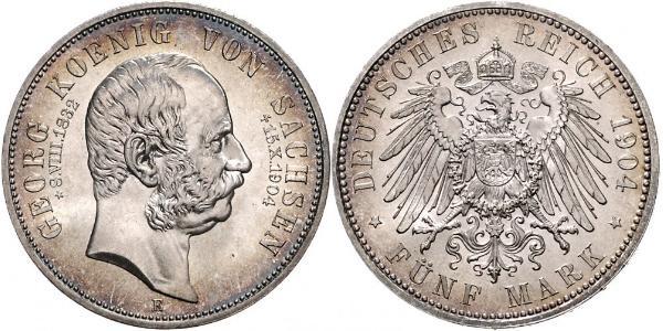 5 Mark 萨克森王国 (1806 - 1918) 銀 格奥尔格 (萨克森)
