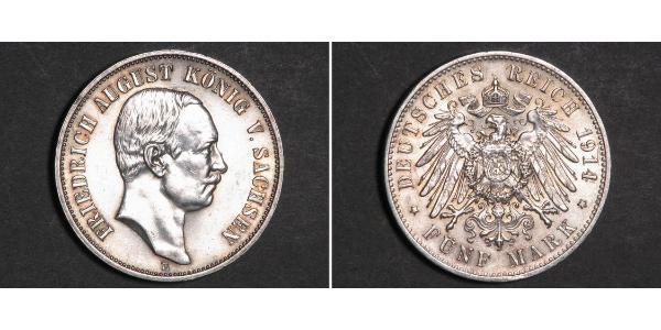 5 Mark 萨克森王国 (1806 - 1918) 銀 弗里德里希·奥古斯特三世 (萨克森国王)