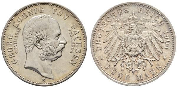5 Mark 萨克森王国 (1806 - 1918) 銀 格奥尔格 (萨克森)