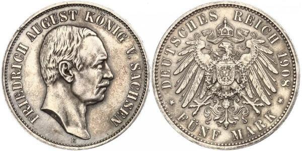 5 Mark 萨克森王国 (1806 - 1918) 銀 弗里德里希·奥古斯特三世 (萨克森国王)