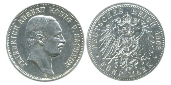 5 Mark 萨克森王国 (1806 - 1918) 銀 弗里德里希·奥古斯特三世 (萨克森国王)