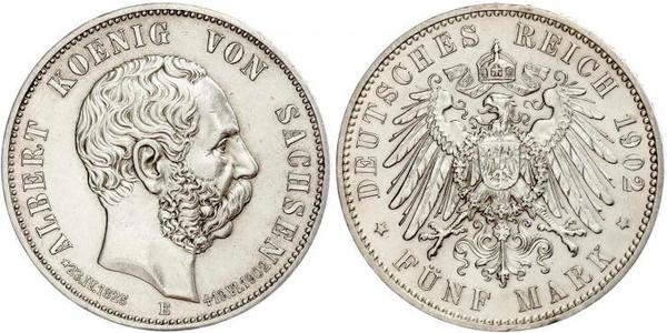 5 Mark 萨克森王国 (1806 - 1918) 銀 阿尔贝特 (萨克森)