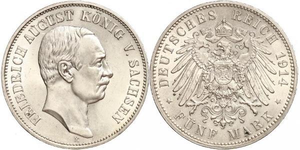 5 Mark 萨克森王国 (1806 - 1918) 銀 弗里德里希·奥古斯特三世 (萨克森国王)