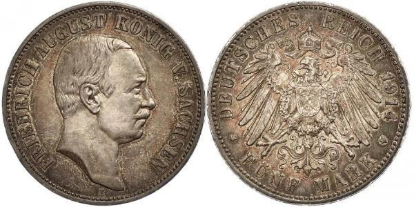 5 Mark 萨克森王国 (1806 - 1918) 銀 弗里德里希·奥古斯特三世 (萨克森国王)