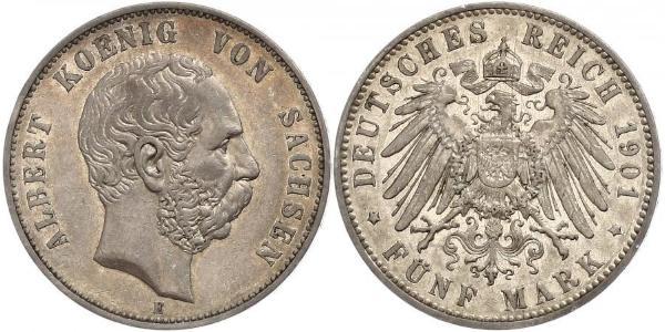 5 Mark 萨克森王国 (1806 - 1918) 銀 阿尔贝特 (萨克森)
