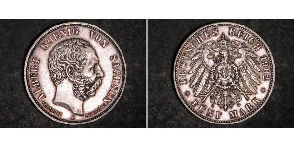 5 Mark 萨克森王国 (1806 - 1918) 銀 阿尔贝特 (萨克森)