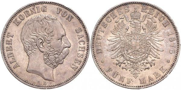 5 Mark 萨克森王国 (1806 - 1918) 銀 阿尔贝特 (萨克森)