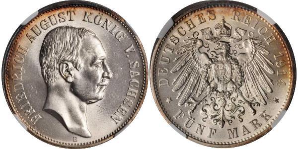 5 Mark 萨克森王国 (1806 - 1918) 銀 弗里德里希·奥古斯特三世 (萨克森国王)